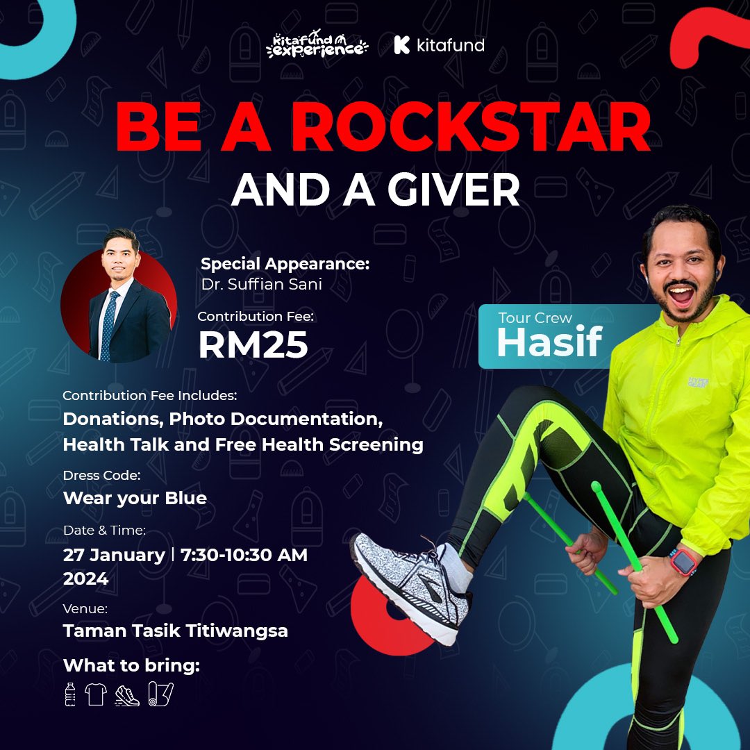 Guys‼️‼️ We will have our Charity Pound Fit on 27 January 2024! When you join this event, you will help 20 children at Buku Jalanan Chow Kit get their new school uniforms. Click the link to join for a cause: kita.fund/poundfit27jan24.
#charity #poundfit #january