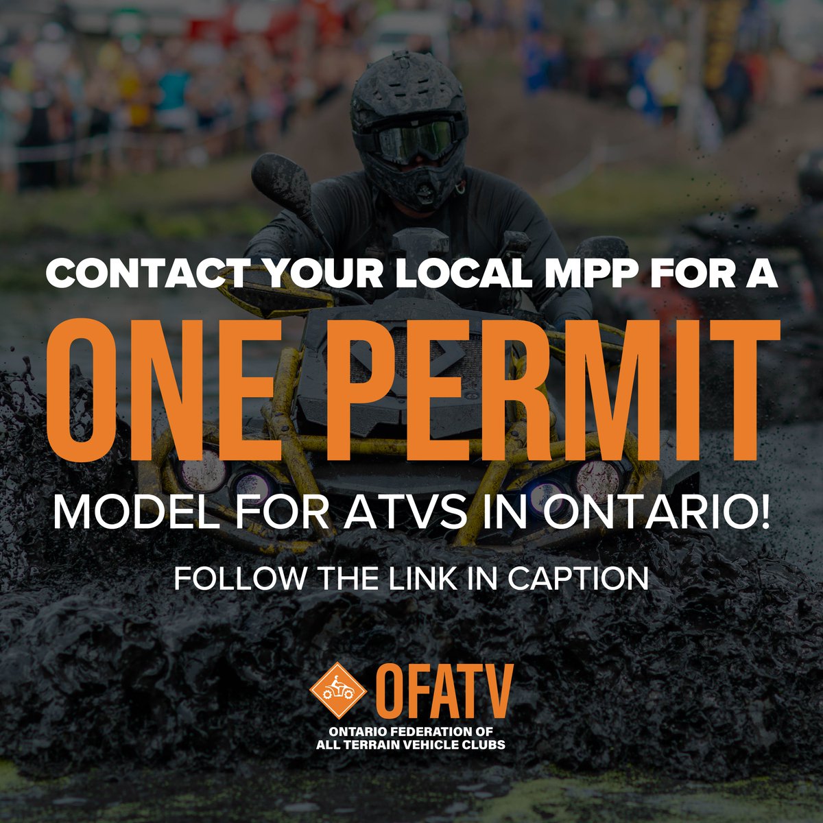 OFATV's tweet image. #TakeAction: Contact Your Local MPP for a #OnePermit Model for #ATVs in Ontario! Visit vist.ly/w6tn to use our template form. Join the movement and stand up for a proposed One Trail, One Permit model for ATV riders in #Ontario. #OFATV #QuadON #OnePermitATVs