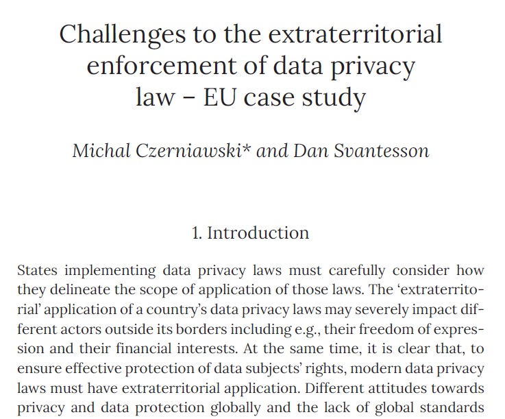 Michal Czerniawski (@emcz) on Twitter photo It was a pleasure to collaborate with <a href="/DanSvantesson/">DJBSvantesson</a> on a paper that addresses GDPR / EU digital laws extraterritorial enforcement. We discuss controversial matters, ask inconvenient questions and all of this is available here: dataskyddet.se/mediafiles/07_… #GDPR #jurisdiction #AIAct It was a pleasure to collaborate with <a href="/DanSvantesson/">DJBSvantesson</a> on a paper that addresses GDPR / EU digital laws extraterritorial enforcement. We discuss controversial matters, ask inconvenient questions and all of this is available here: dataskyddet.se/mediafiles/07_… #GDPR #jurisdiction #AIAct