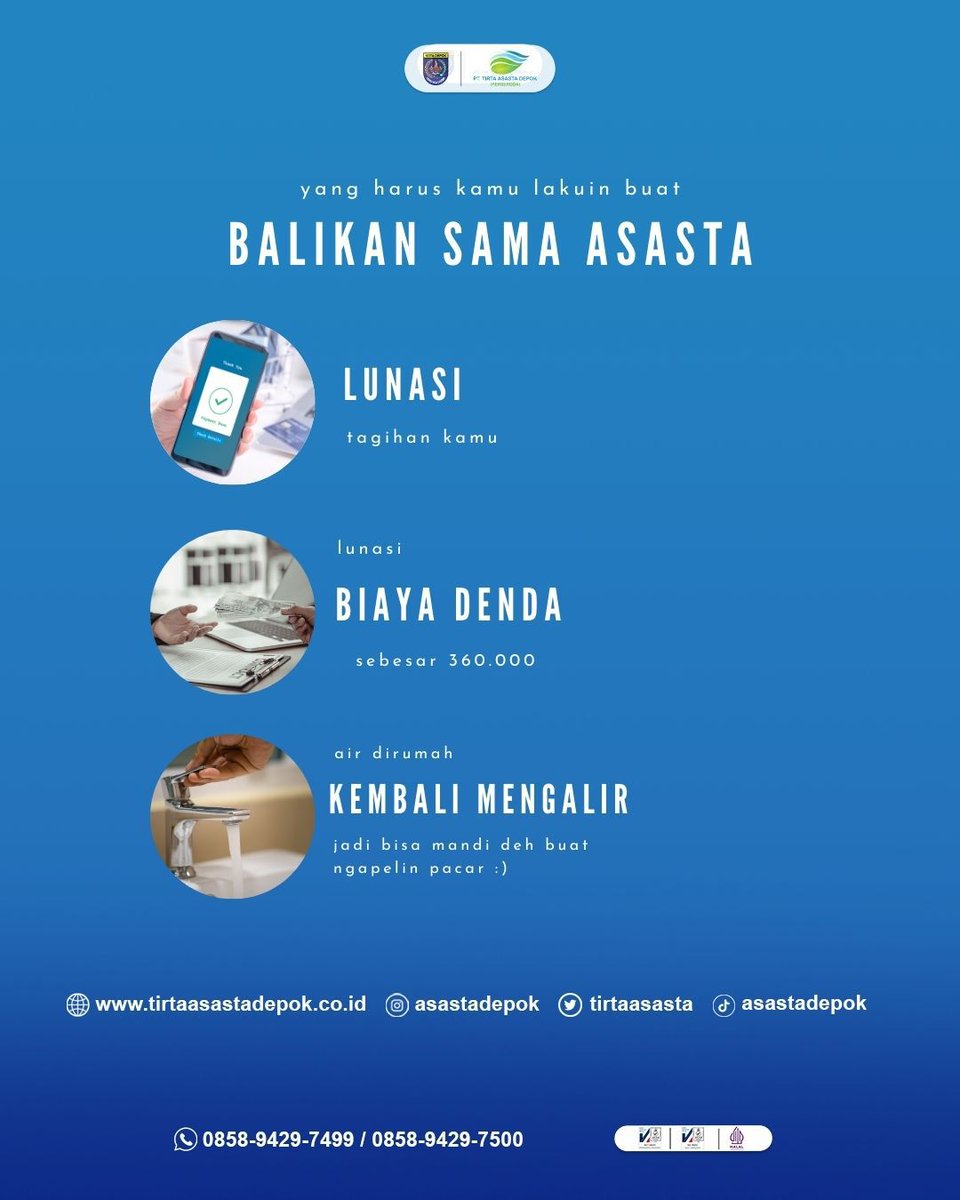 TirtaAsasta's tweet photo. Pastiin kamu gak galau lagi ya #KawanAsasta!
#TirtaAsasta
#TirtaAsastaDepok
#PPOB
#BayarPDAM https://t.co/QB4ShVgSyz