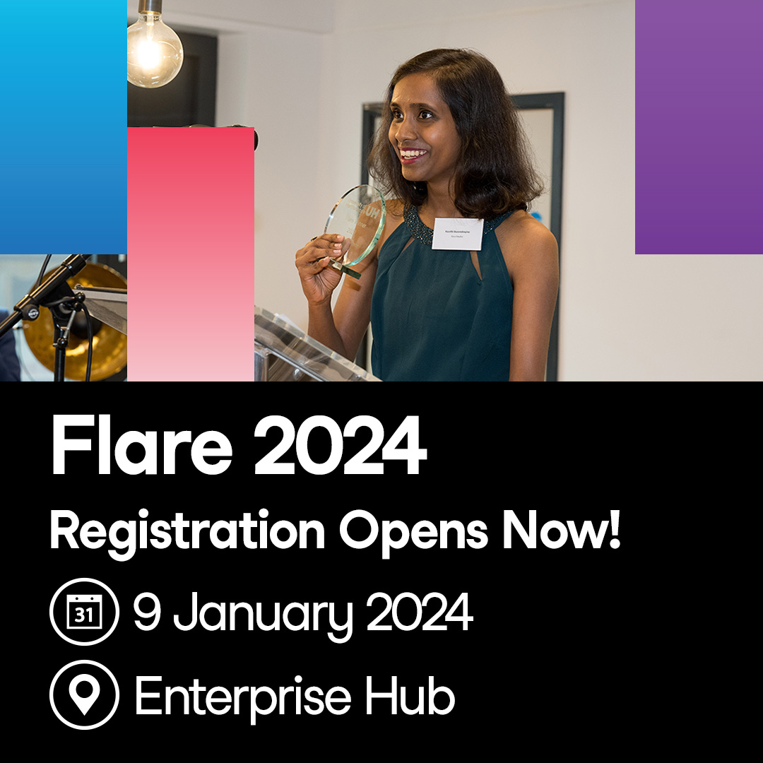 The Flare 2024 competition is open for entries until Friday 9 February. If you have an innovative idea or a trading business you can enter on Handshake at bit.ly/3HmugjR Open to ALL @UniofHerts students and alumni - four years post-graduation, from any discipline.