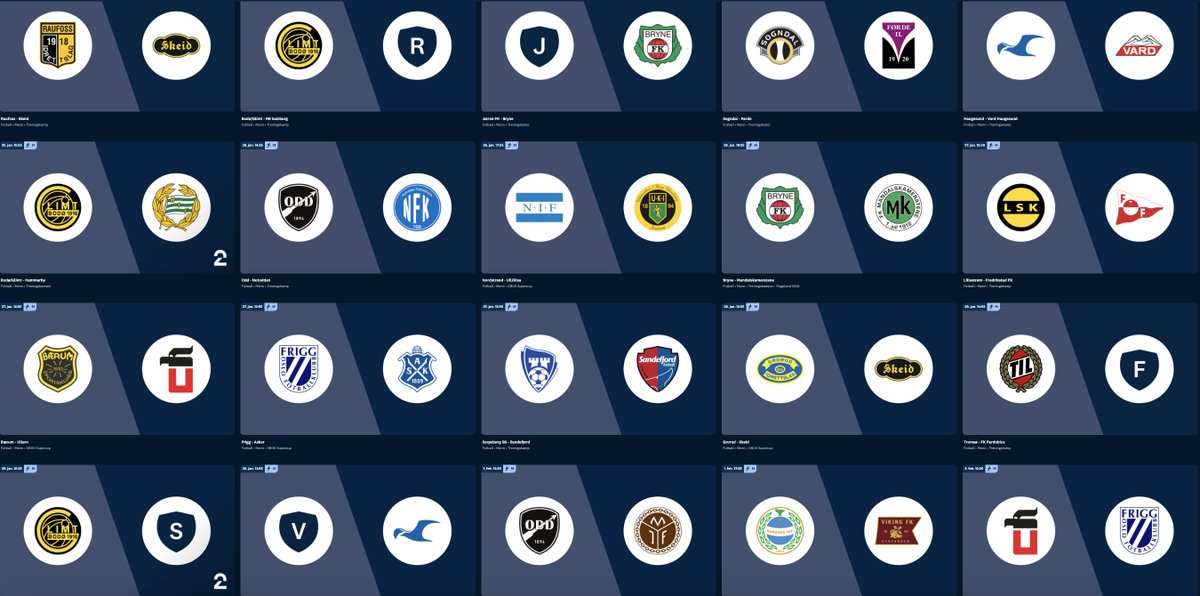 Vi gleder oss massivt til å følge <a href="/Skeid1915/">Skeid</a> <a href="/Raufoss_Fotball/">Raufoss Fotball</a> <a href="/Glimt/">FK Bodø/Glimt | Seriemester 2024 🏆</a> <a href="/oddsbk/">Odds Ballklubb</a> og resten av lagene i <a href="/eliteserien/">Eliteserien</a> og sørover. I Marbella, Mjøndalen, Mandal og rundtomkring. Dette er bare januar ⬇️