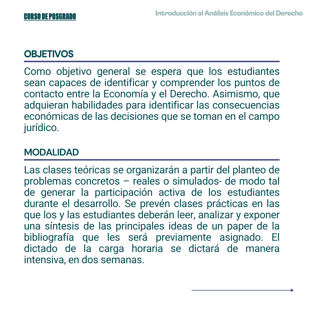 derechouns's tweet photo. 📣 Curso de Posgrado | "Introducción al Análisis Económico del Derecho" ⚖️
📧 Consultas: posgrado.derecho@uns.edu.ar
📌 Información e inscripciones: https://t.co/QJvvoDvtDo
#AED #PosgradosUNS #DerechoUNS #UNS #cursodeposgrado #posgrado https://t.co/kPEXIf3NTY