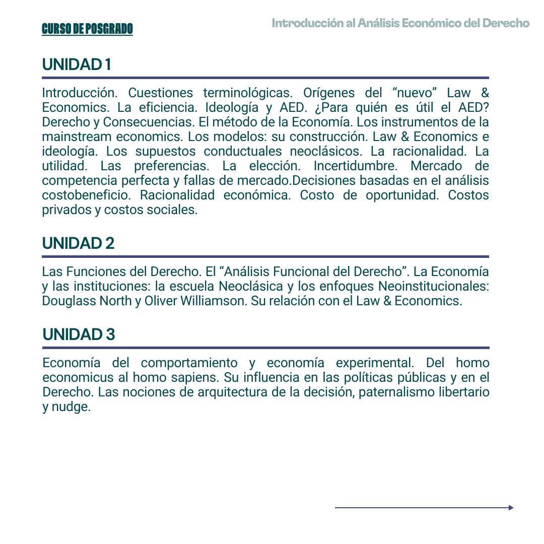derechouns's tweet photo. 📣 Curso de Posgrado | "Introducción al Análisis Económico del Derecho" ⚖️
📧 Consultas: posgrado.derecho@uns.edu.ar
📌 Información e inscripciones: https://t.co/QJvvoDvtDo
#AED #PosgradosUNS #DerechoUNS #UNS #cursodeposgrado #posgrado https://t.co/kPEXIf3NTY
