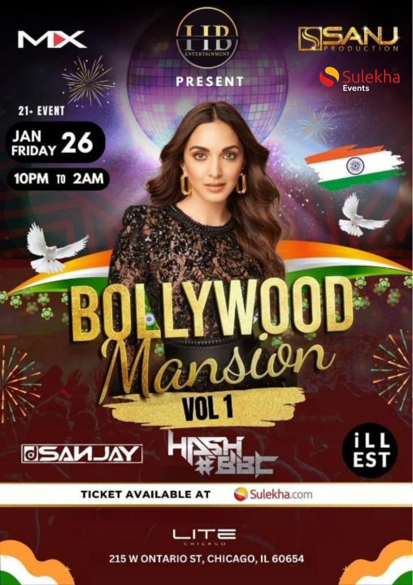 Elevate Your Night at Bollywood Mansion Volume 1.0 in Chicago! Unleash the Party with HB, SANJ, and MX Entertainment!

Book Your Tickets Here: tinyurl.com/33uupk28

#BollywoodMansion #ChicagoNightlife #DressToImpress #VIPExperience #events #entertaining #engagement