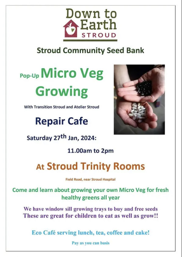 First Repair Cafe for 2024 is on @Stroud_TRCH Sat 27th with @DtEStroud micro greens workshop. Don’t forget to book your repair slots here bookwhen.com/Nrc