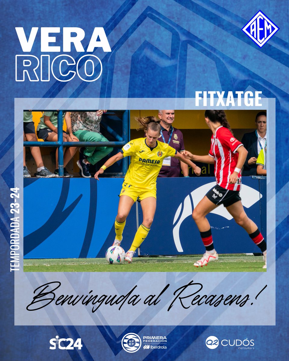 𝗣𝗥𝗜𝗠𝗘𝗥 𝗘𝗤𝗨𝗜𝗣 |💥Fitxatge💥

La davantera (<a href="/Veritarico/">Vera</a>), procedent del Villarreal CF, es converteix en una nova incorporació de l’equip pel que resta de temporada.

Benvinguda al Recasens!💙🐬 

#AEMetstuAEMsocjo