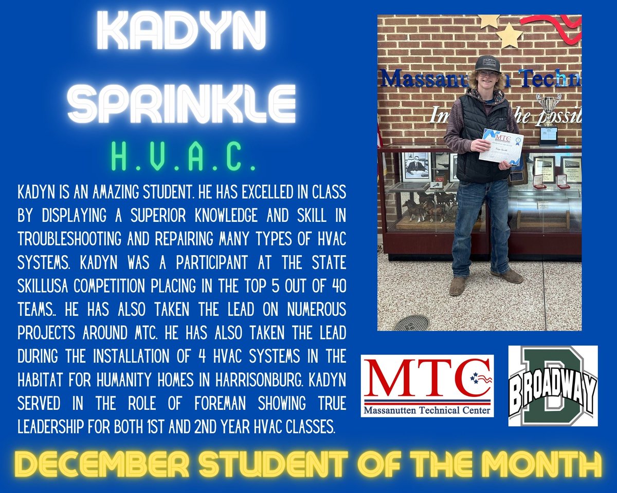 Congratulations to our December High School Students of the Month! Jayla and Kadyn are amazing examples of what MTC is all about! #mtcproud #mtcfamily #studentofthemonth @BHSGobblers