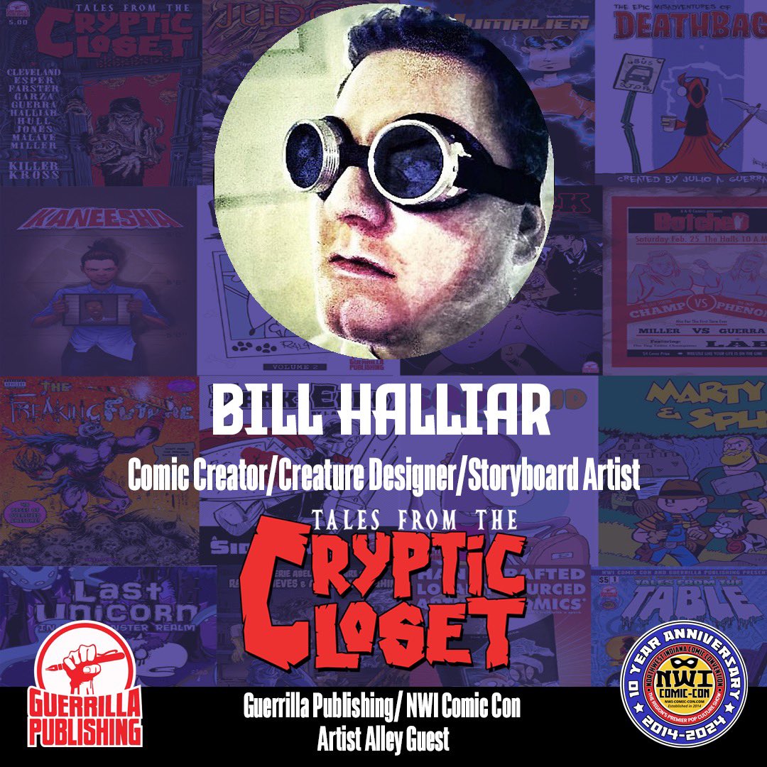 Save the Date: Saturday, Feb 10th!Join us at NWI Comic Con for a spine-chilling encounter with the mastermind behind Tales of the Cryptic Closet, Bill Halliar!

#NWIComicCon  #ComicConAdventures #MeetTheCreator #GuerrillaPublishing #ComicCon2024 #SaturdayFun