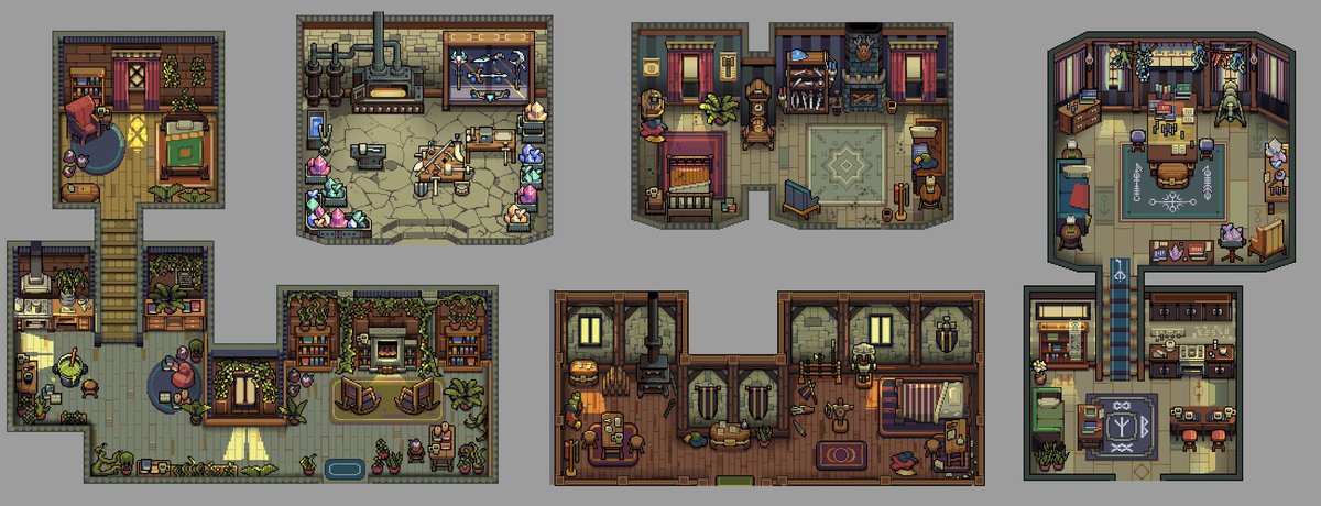 Hey guys! After numerous requests I have finally turned my cozy interiors into a tileable and usable pack that now can be bought from itch

You can find it here grigoreen.itch.io/cozyinteriors

#pixelart #gamedev #indiedev #cozy #interiors