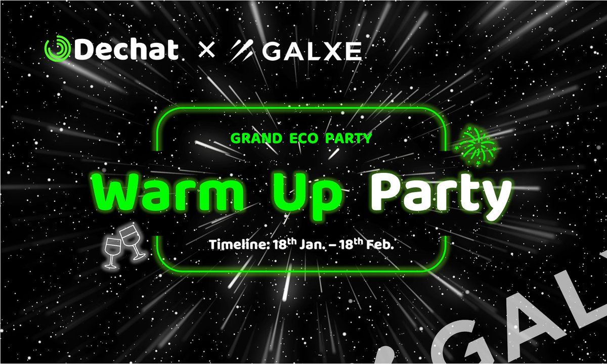 dechat_io's tweet image. 💥 Dechat Grand Eco Party is officially live 🫡

With a combined prize pool of over 10,000 $USDT 🤑

We are hosting the Warm Up Party on @Galxe ✨Don't miss out! Spread the word and let's make this party epic! 🥳

Take part now👉: galxe.com/DeChat/campaig…