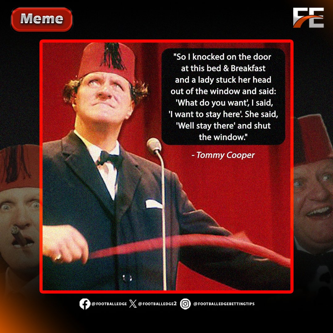 #TommyCooper
#ClassicComedy
#BritishHumor
#ComedyLegend
#JokeOfTheDay
#StandUpComedy
#FunnyQuotes
#LaughterIsTheBestMedicine
#ComicGenius
#Meme
#humor
