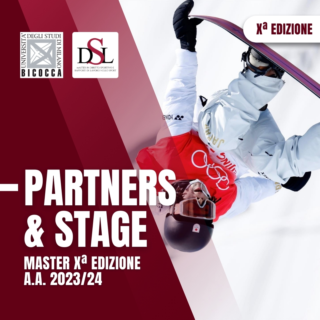 Il Master prevede 350 ore di stage formativo da svolgersi presso istituzioni sportive, rinomate società sportive, studi professionali e importanti aziende che operano in tutti i settori dello sport.

Elenco Partners e Stage:  linktr.ee/masterdirittos…

<a href="/TizianaVettor/">Tiziana Vettor</a>
<a href="/unimib/">Università degli Studi di Milano-Bicocca</a>