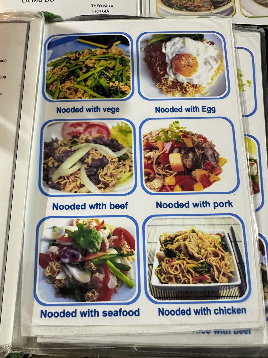 Notice anything funny about the dishes on the menu at this restaurant here in Vietnam?