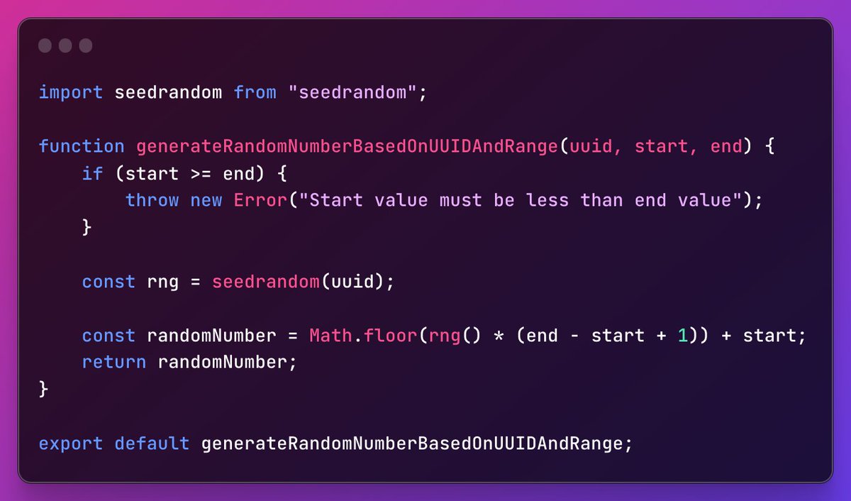 TandanBhaumik's tweet image. Dive into controlled randomness in React Native! 

🤔 Generate random numbers based on UUID for dynamic group icon selection. 

🌈 Elevate your programming with our function: 

[Code](github.com/Bhaumik-Tandan…) 

#ReactNative #Randomization #Programming