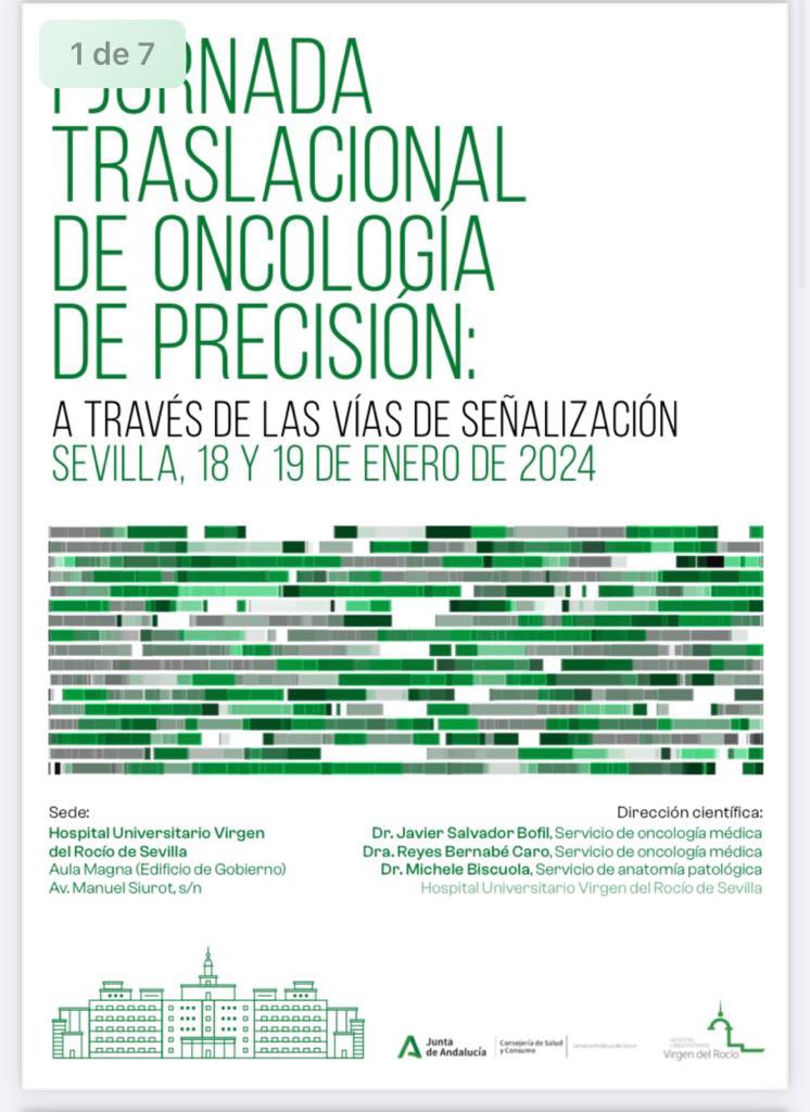 Aprendiendo mucho en la I Jornada traslacional de #oncologiadeprecision en Sevilla; magnifico programa! Felicidades a los organizadores @JavierBofi y Reyes Bernabé