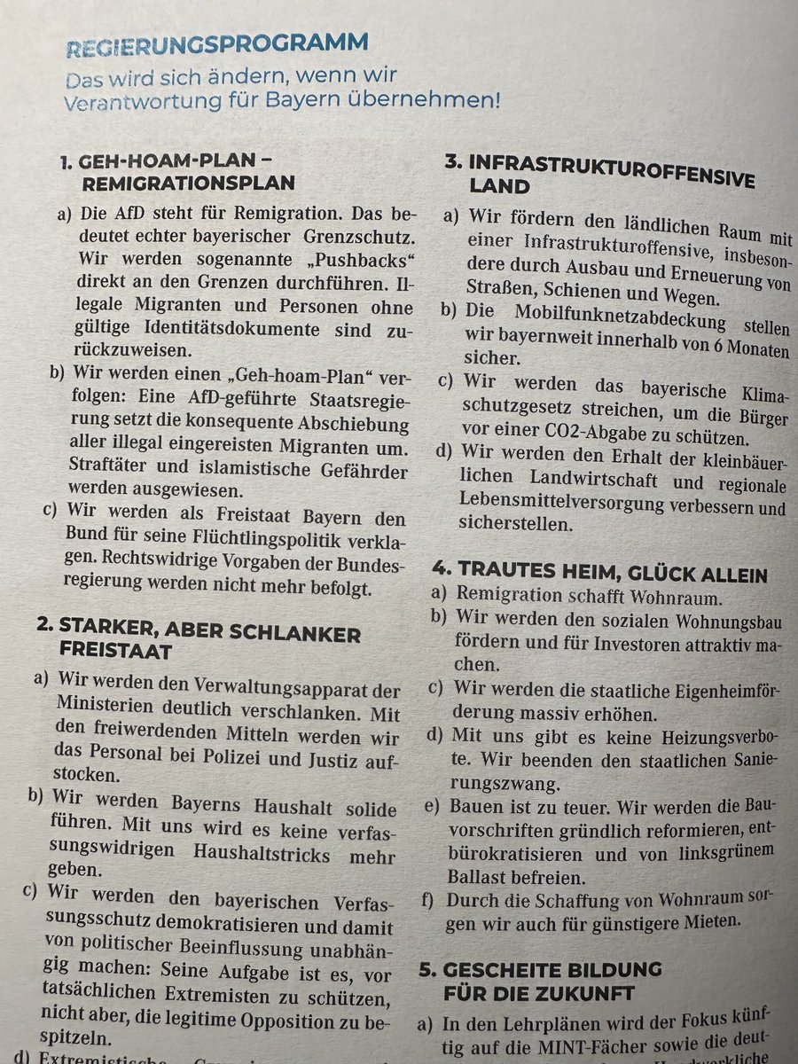 schaeferZDF's tweet photo. Die #AfD Fraktion in Bayern stellt nach Ihrer Klausur in Schweinfurt ein „Regierungsprogramm“ vor. Darin ein „Geh-hoam-Plan“ für „Remigration“. Die bayerische AfD will „den Bund für seine Flüchtlingspolitik verklagen“. #Remigration ⁦@ZDFbayern⁩ ⁦@ZDFheute⁩ https://t.co/707NaEiL8a