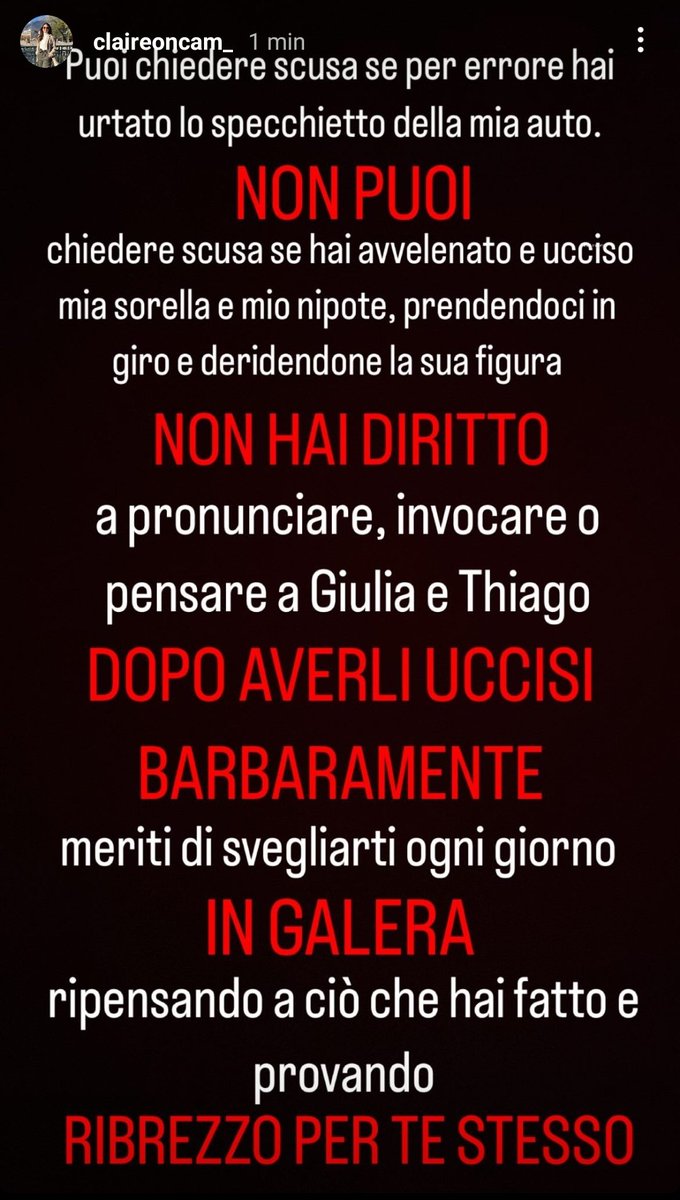 Con te Chiara. Con Voi.
Ergastolo subito per quel mostro.
#giuliatramontano 🤍