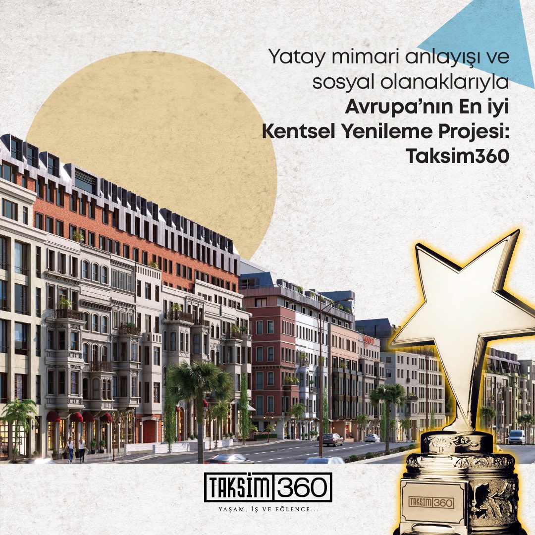 Avrupa'nın En İyi Kentsel Yenileme Projesi Ödülü'nü almaya hak kazanan Taksim360, restorasyon vizyonu, yatay mimari anlayışı ve geniş sosyal imkanlarıyla sizlerle!

#Taksim360