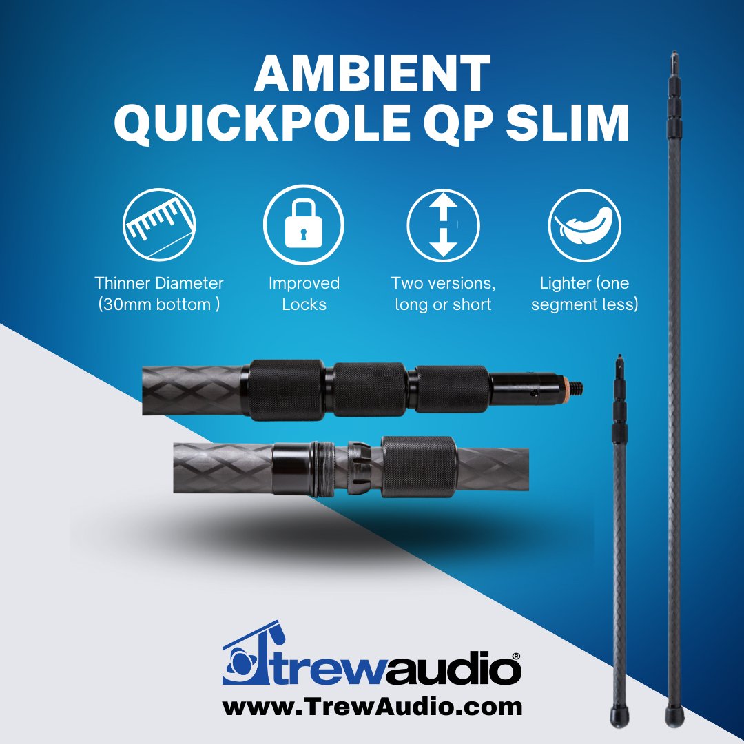 trewaudio's tweet image. NEW: Slim edition of the popular Ambient QuickPole Series — one segment less and very comfortable in hand with a bottom diameter of just 30mm. This version has quarter turn locks and an all-black tip. Comes in long and short sizes.
bit.ly/47BBfjt
#quickpole #boompole