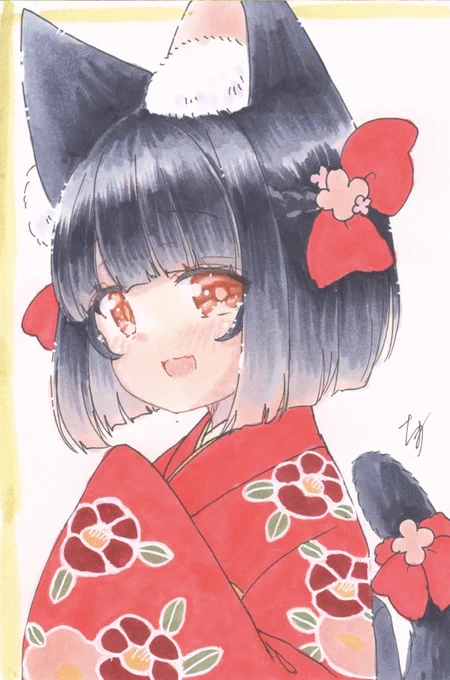 #うちの子大図鑑展2 ノンフレーム 着物を見せてくれるなおちゃん お年玉をもらったので見せてくれるユキちゃん 三色団子を食べるはなちゃん