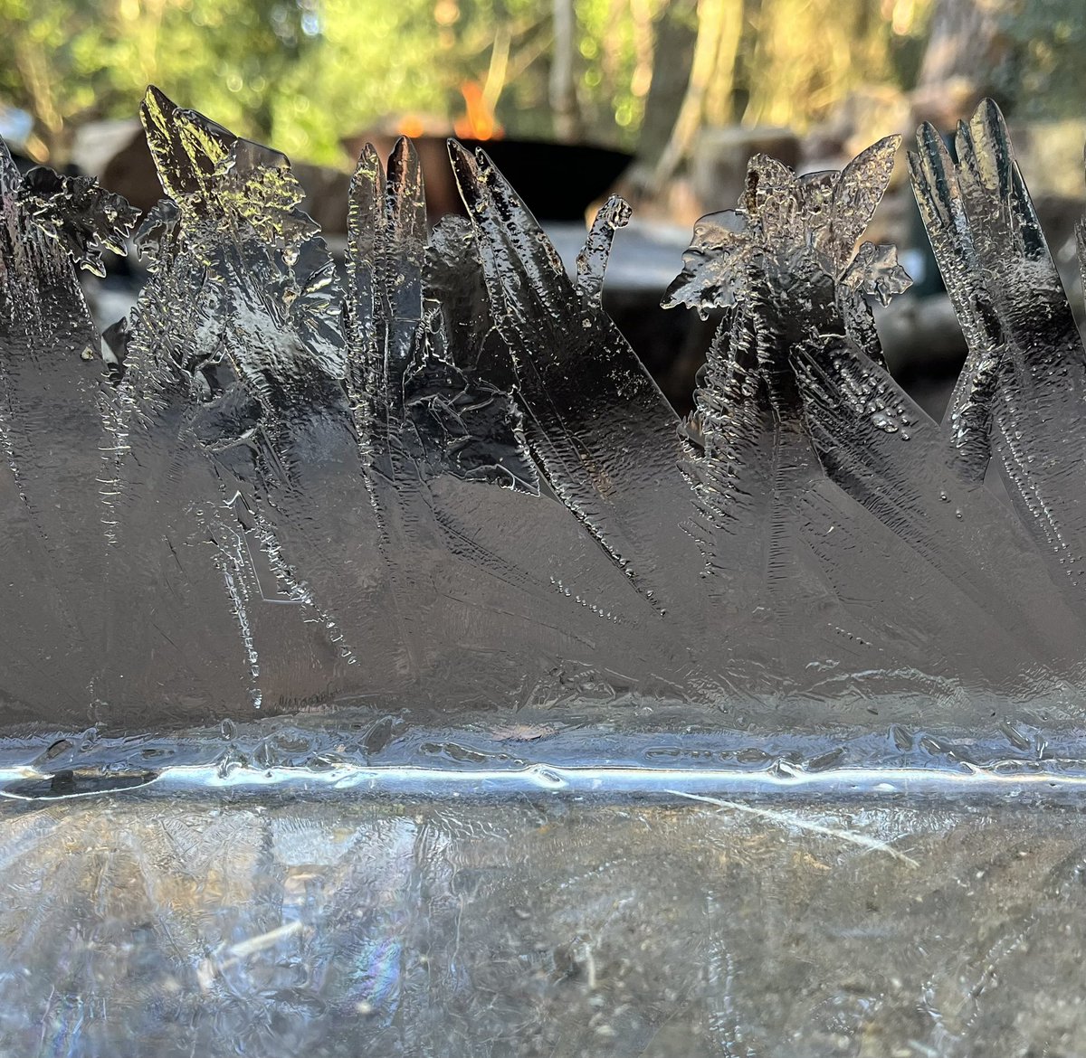 Ice and fire at Forest school today. Beautiful ice crystals from our water trough.