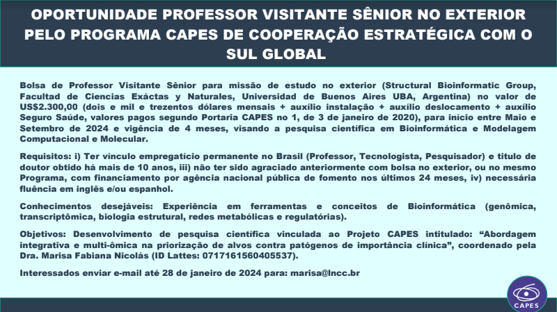 bibimpg_ufrj's tweet photo. 🚨 Divulgando oportunidades de treinamento na Universidade de Buenos Aires para pósdoc, pesquisador sênior e pesquisador júnior.
⌛ Interessados deverão enviar e-mail até o dia 28 de janeiro!
#bioinformática #biologia #bioquímica #biofísica #modelagemcomputacional #genômica https://t.co/RJo1zj4XkT