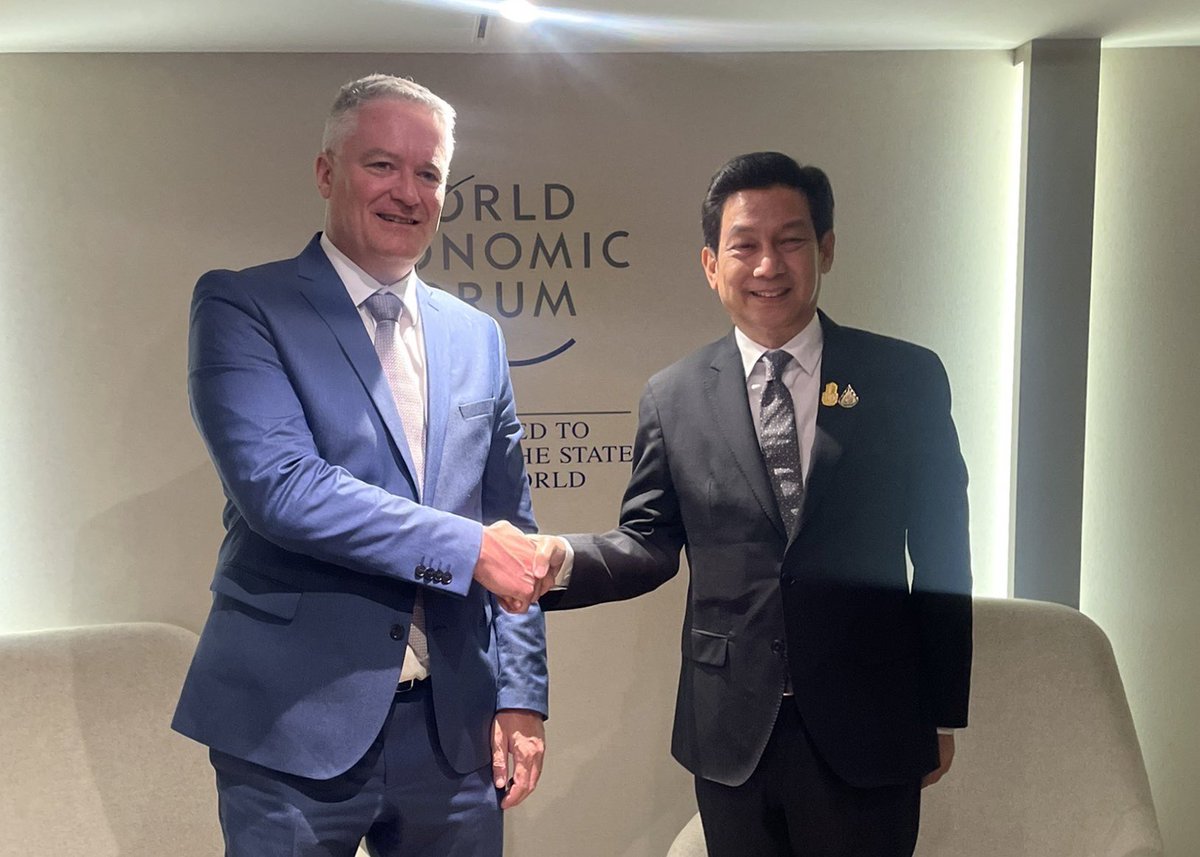 MFAThai's tweet photo. DPM/FM @drparnpreeb discussed with @MathiasCormann @OECD Secretary-General and informed of Thailand’s intention and readiness to apply for OECD membership. Such membership will be vital to improve standards of economy, good governance, education, and environment. (17 Jan 24) https://t.co/Ek9qRmRZER