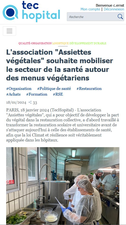 techopital.com/story?ID=7471"Mais "pour de nombreux établissements de santé et médico-sociaux, cette  loi n'est pas appliquée", constate Cyril Ernst, directeur de  l'association "Assiettes végétales", interrogé par <a href="/TecHopital/">TecHopital</a>."
