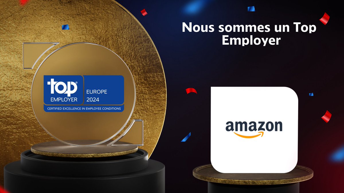 🎉 Pour la 5e année consécutive, nous sommes heureux d'annoncer qu'Amazon en France est certifiée Top Employer. 🔗 Pour en savoir plus, consultez le blog About Amazon : aboutamazon.fr/actualites/tra…