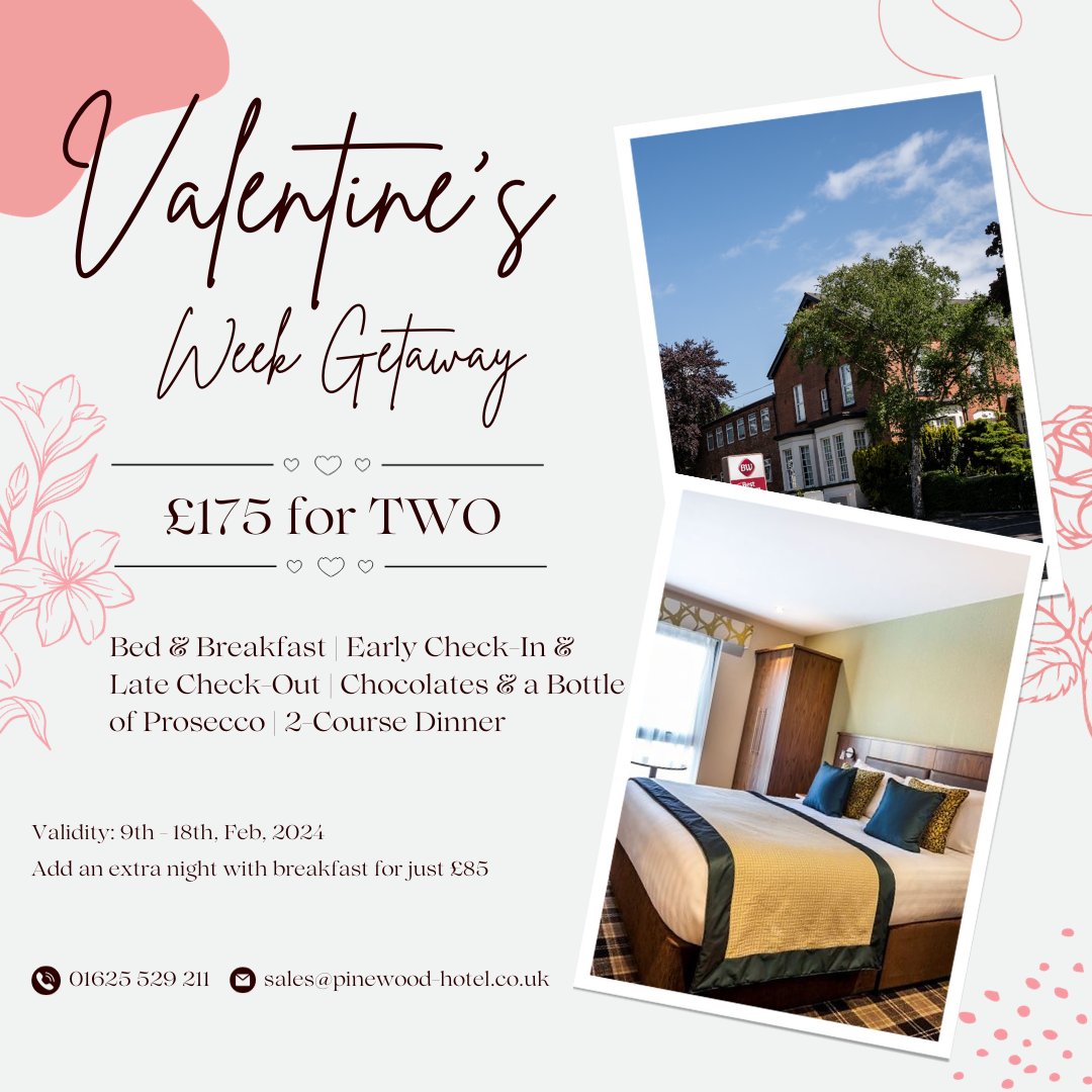 Treat your special someone to a romantic Valentine's Day getaway at Pinewood Hotel. 💕🌹 
Limited availability, so don't miss out! 

#ValentinesDayoffer #RomanticGetaway #CosyEscape #CouplesRetreat #staycation