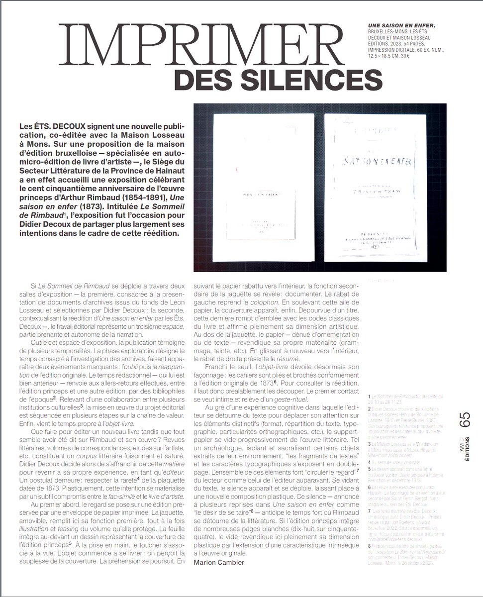 Aujourd'hui, on vous partage 2 articles sur notre dernière exposition "Le Sommeil de Rimbaud".

Merci à Marion Cambier pour dans "L'art même" (voir ci-dessous) et à Jan Baetens pour L'Exporateur. Carnet de visites 👉 cutt.ly/7wKPNq6w