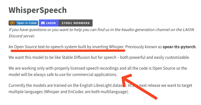 🤯Inverted Whisper == Whisper Speech!

✅ working only with properly licensed speech
✅ all the code is OPEN Source
✅ SAFE to use for commercial applications.

I didn't even know this was possible!