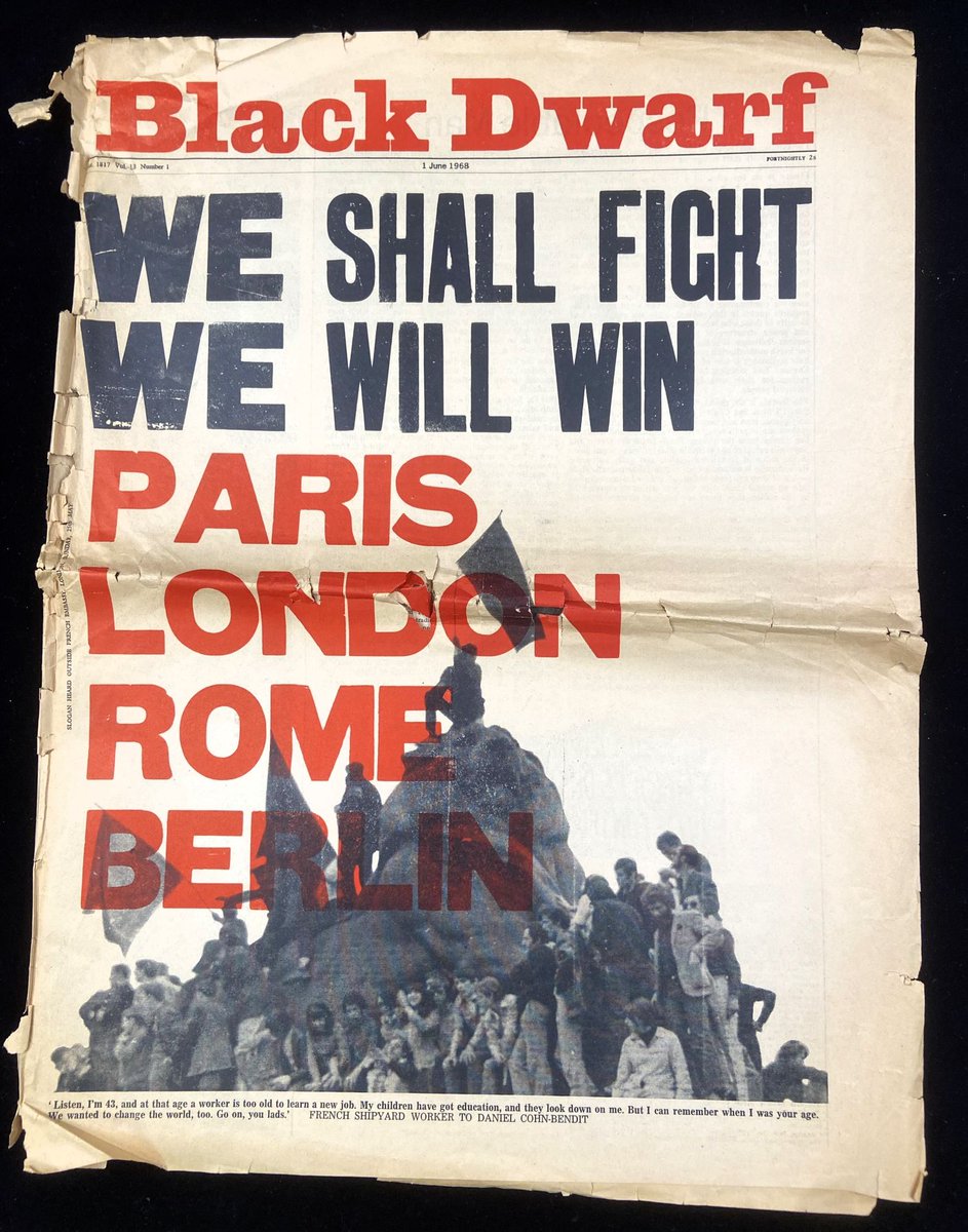 Working on the Sandy Hobbs collection, we came upon this striking cover of the Socialist newspaper 'Black Dwarf'. The strong image sits atop a small yet equally powerful quote from a French shipyard worker. This issue was published during the turbulent European Summer of 1968.