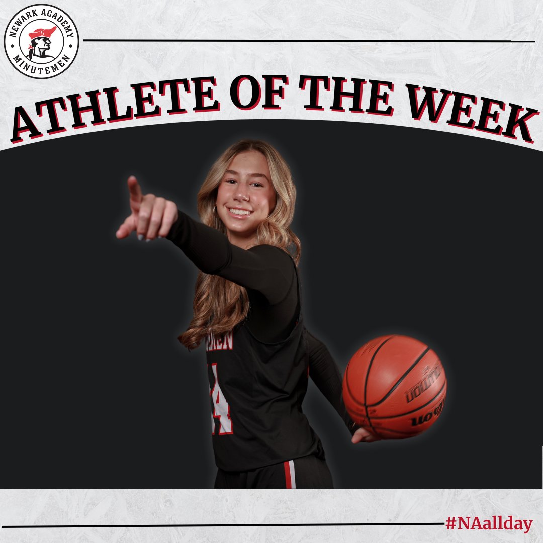 Athlete of the Week: Week of 1/08

Kat Dakos of girls' basketball had a phenomenal week, scoring 25, 27 and 21 points in the team's three games. She also totaled 18 rebounds, 9 steals, and four blocks.

Congratulations Kat!

#NAallday #NewarkAcademy
@newarkacademy