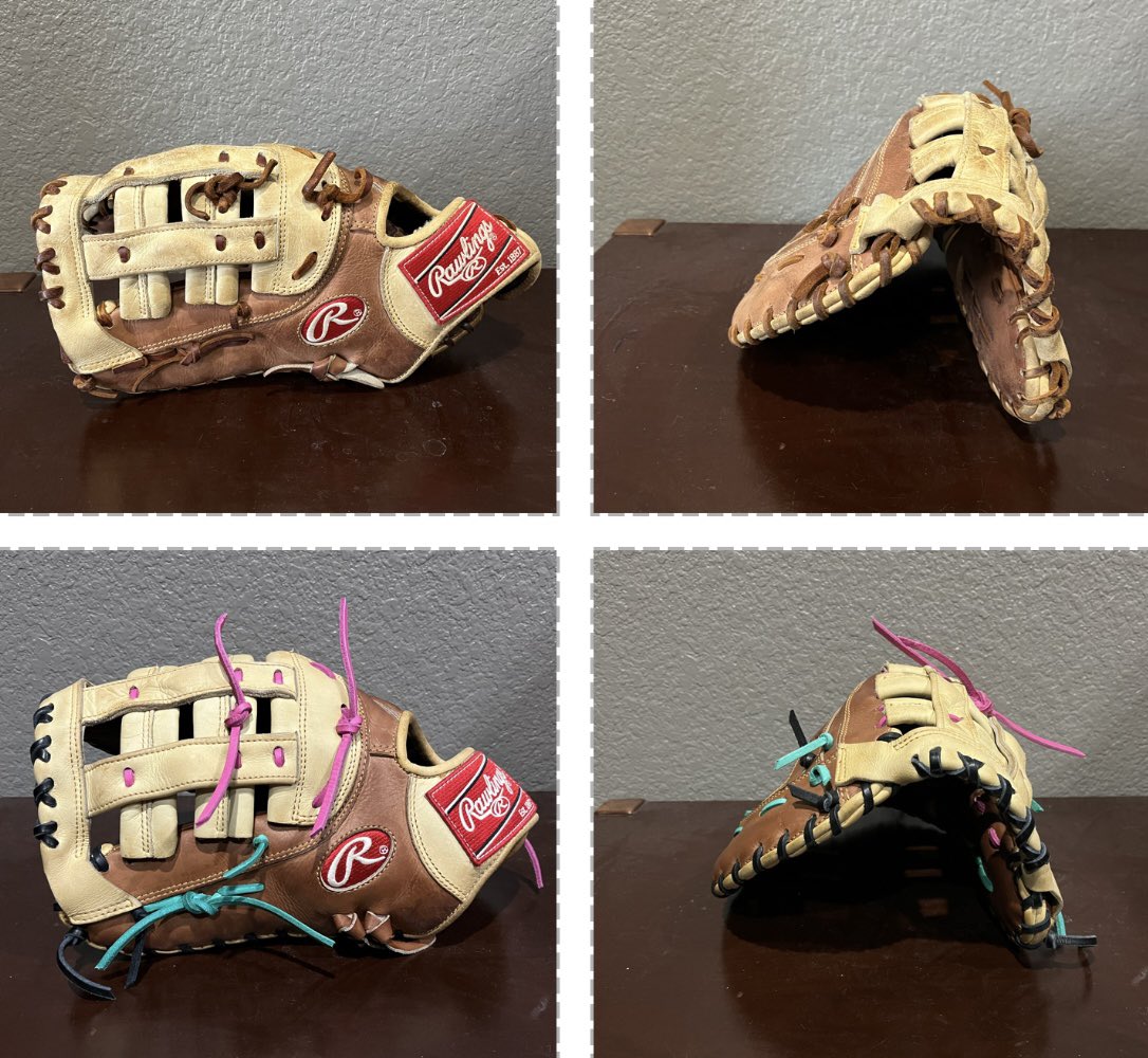 bcaddell12's tweet photo. Haven’t posted in awhile but I have been busy trying to get ready for the season but I still made some time to get some gloves done. I always like to see gloves come back to life! It’s still not to late! Get your gloves some new life! https://t.co/nODHlWpD4P