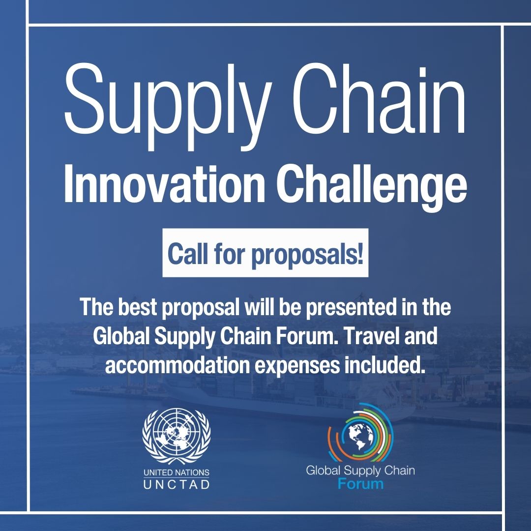 Do you have cutting-edge solutions to make supply chains greener, more efficient & resilient?

Participate in the @UNCTAD Supply Chain Innovation Challenge running from 17 January to 17 March.  

Interested? Find out more: bit.ly/3S9VFuq 

#UNSupplyChain