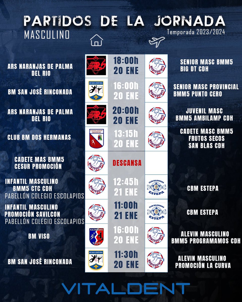 BMMontequinto's tweet photo. 🗓️ ⏰ ¡Horarios de esta jornada!💙 

#sienteellatidoazul #balonmano #familia #cantera https://t.co/rGouU0cUxF
