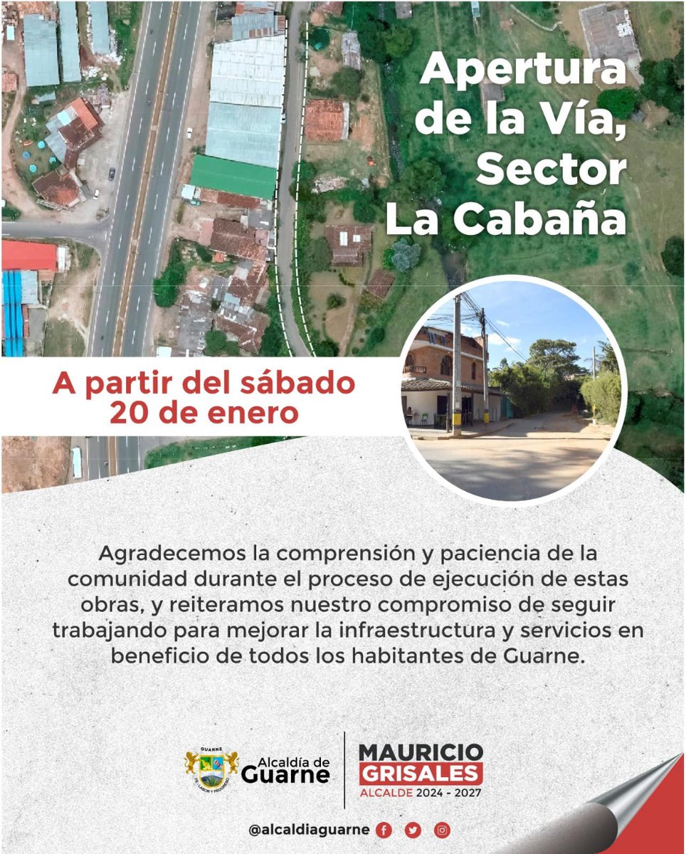 CableplusGuarne's tweet photo. #Movilidad | A partir del sábado 20 de enero se hará la apertura de la Vía, Sector La Cabaña 📷

@AlcaldiaGuarne https://t.co/s4McqE5EsH