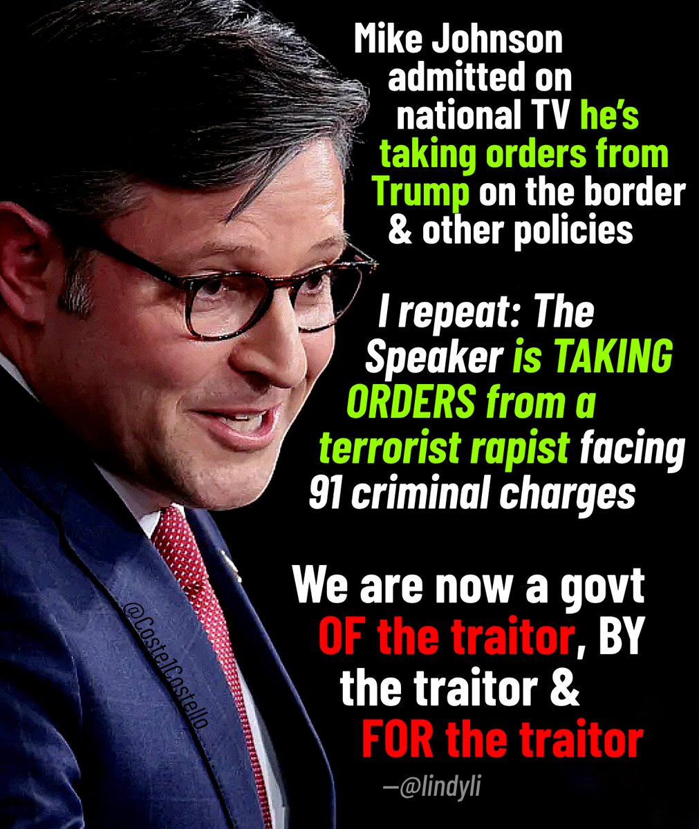 🧰🧰🧰
“Speaker” Mike Johnson just admitted on Fox that he is consulting with Donald Trump over the BORDER package

House Republicans are all owned by Donald Trump. They don’t actually care about securing the border. It’s all about POLITICS
—<a href="/Victorshi2020/">Victor Shi</a>