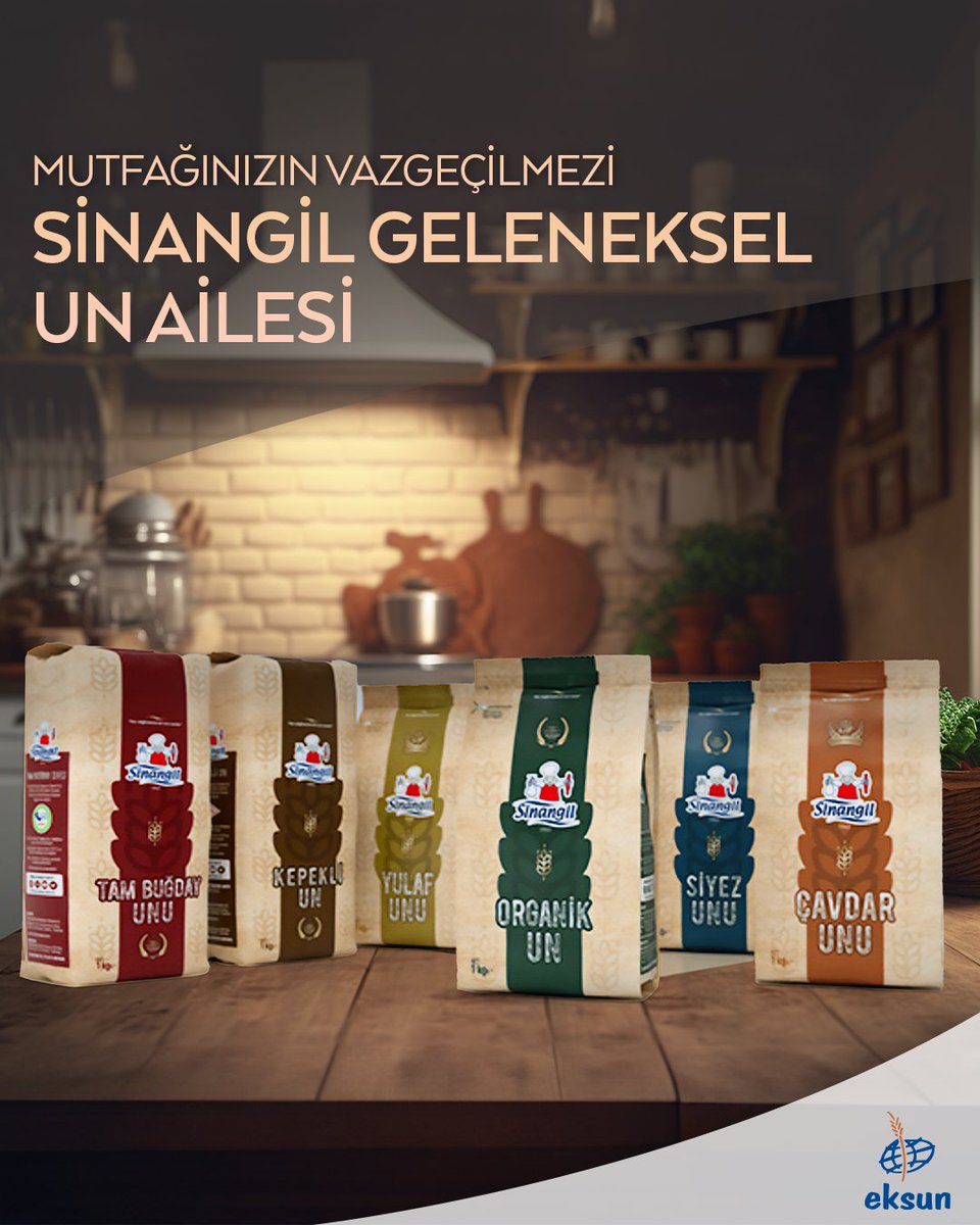 EksunGida's tweet photo. Sinangil geleneksel un ailesi ile maharetini göster!
Çavdar, yulaf, tam buğday, kepekli, siyez ve organik un çeşitleriyle nesilden nesile aktarılan lezzet, 60 yıllık tecrübeden doğan bir mirası simgeliyor.
#EksunGıda #Sinangil #Geleneksel #MaharetiniGöster https://t.co/tHngYkwSIQ