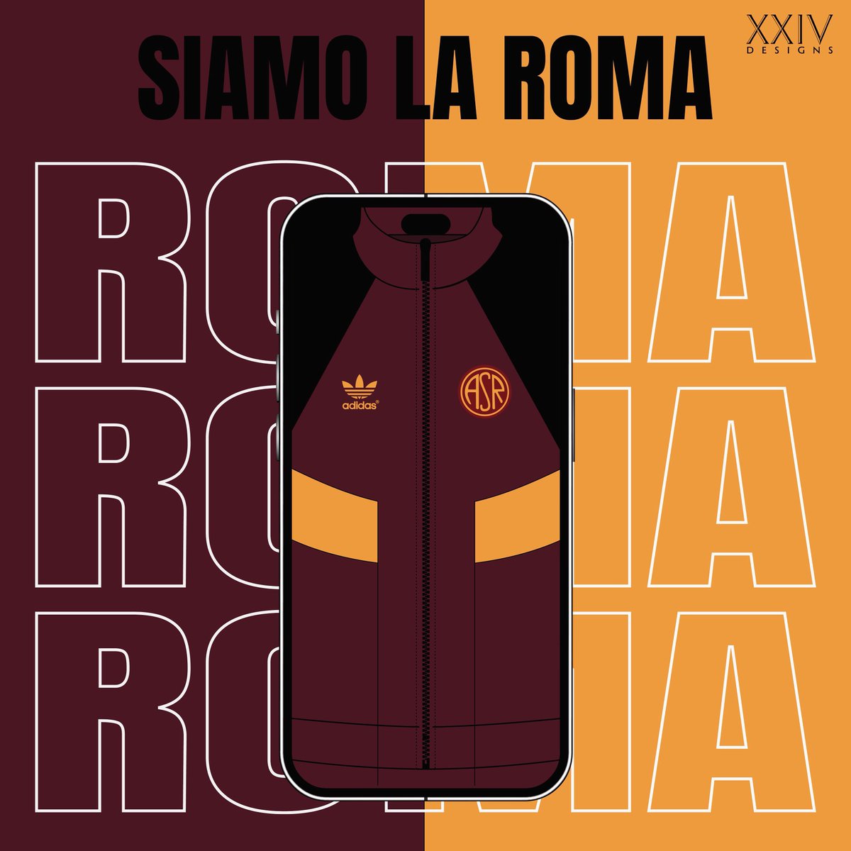 Venti24designs's tweet photo. AS Roma 24/25 Retro Jacket Phone Wallpaper - as told by FootyHeadlines 
Like, Retweet, &amp; DM me for yours!

#ASRoma #Adidas #FootyHeadlines #Wallpaper #RomaVerona #DeRossi
#ASRomaHellasVerona #Design #Football #Calcio
#Soccer #SerieA https://t.co/ulD6J1bLXq