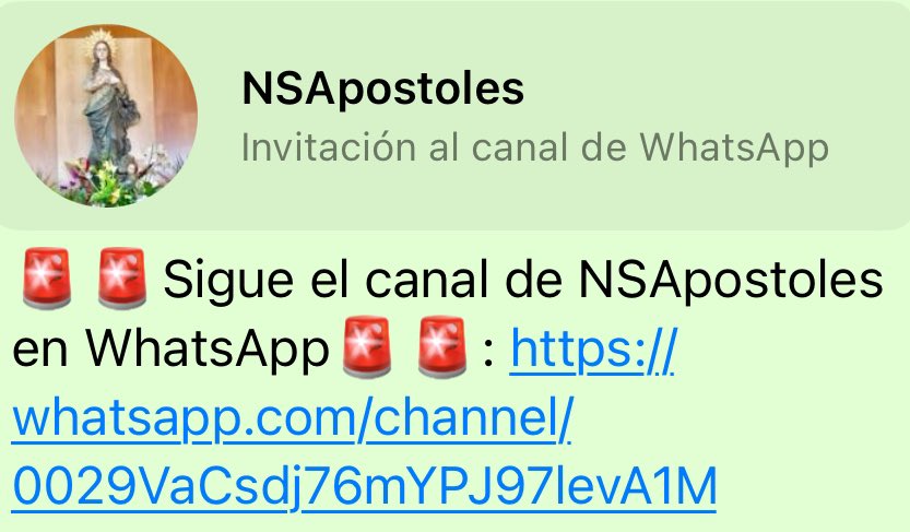 🚨🚨Nuevo Canal de Whatssap en <a href="/NSApostoles/">ParroquiaNSApóstoles</a>💒 🚨🚨

Sí 👍🏻 Quieres estar al día de todo lo que sucede en la parroquia 💒
‼️APÚNTATE A NUESTRO CANAL‼️

Para unirte pulsa el siguiente enlace: whatsapp.com/channel/0029Va…