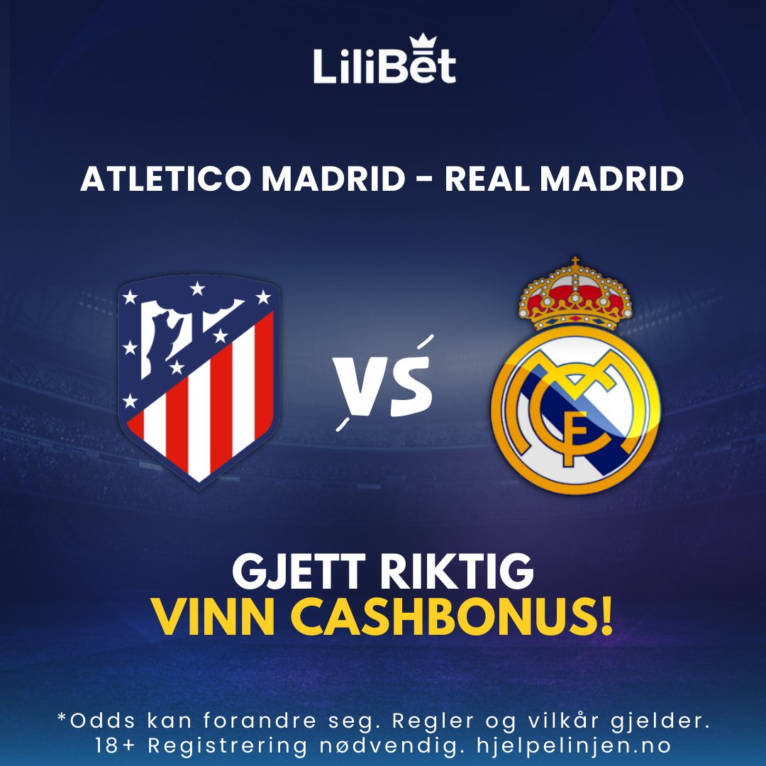 #CopaDelRey 8-delsfinale kl 21:30! 🏆🇪🇸

 𝗔𝗧𝗟𝗘𝗧𝗜𝗖𝗢 𝗠𝗔𝗗𝗥𝗜𝗗 🆚 𝗥𝗘𝗔𝗟 𝗠𝗔𝗗𝗥𝗜𝗗

🤑 Cashbonus til en riktig gjetter!
✅ Korrekt resultat
✅ Retweet og trykk ❤️

Lykke til! #AtletiRealMadrid
