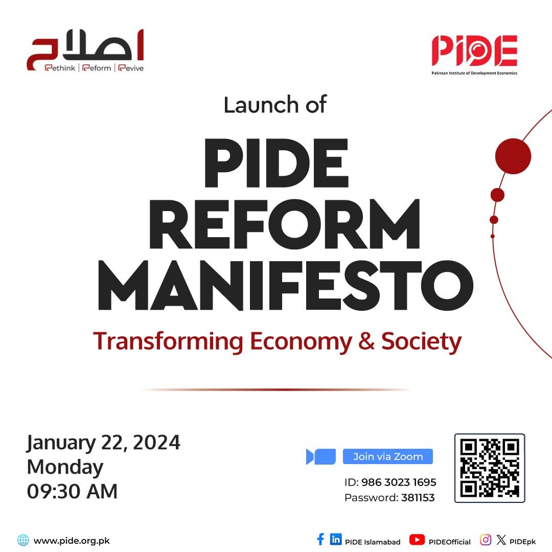 @PIDEpk launching 'Reform Manifesto, Transforming Economy & Society' From Political & Economic stability to energizing the future, these reforms promise a resilient, inclusive & vibrant society. Let's shape a better tomorrow together! #اصلاح #LocalResearch #LocalSolution #Reform