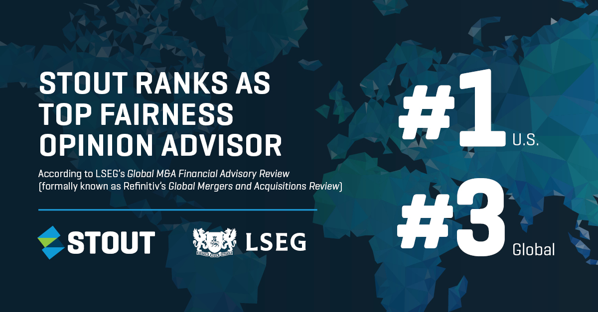 Stout is pleased to be recognized once again as the number one fairness opinion advisor in the United States in 2023 by LSEG in its Global M&A Financial Advisory Review. In addition, Stout was ranked third globally for fairness opinions in 2023. bit.ly/47DXJQW