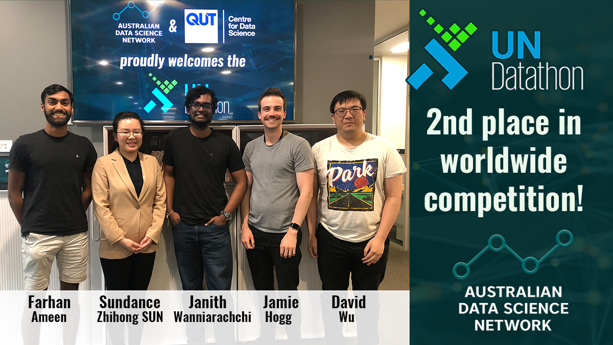 AustralianData's tweet image. Congratulations to the Down Under Data Wizards!! 
They finished 2nd in the #UNDatathon out of 500+ teams from more than 100 countries around the world! Well done to: Farhan (@sydneybioinfo), Sundance (@UniMelb), Jamie (@QUTDataScience), Janith &amp;amp; David (@MonashEBS).  @UNDatathon