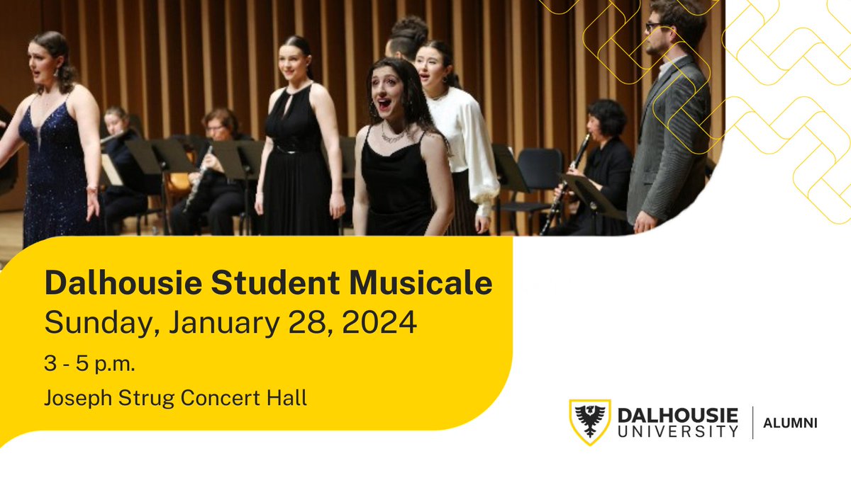 Join us Sun, Jan 28, for a free afternoon of delightful musical performances! Experience the Student Musicale for the first time in the new Joseph Strug Concert Hall, presented by the @FSPADal and the Dalhousie Women’s Division Alumni Association. ow.ly/pwfX50QrpAa