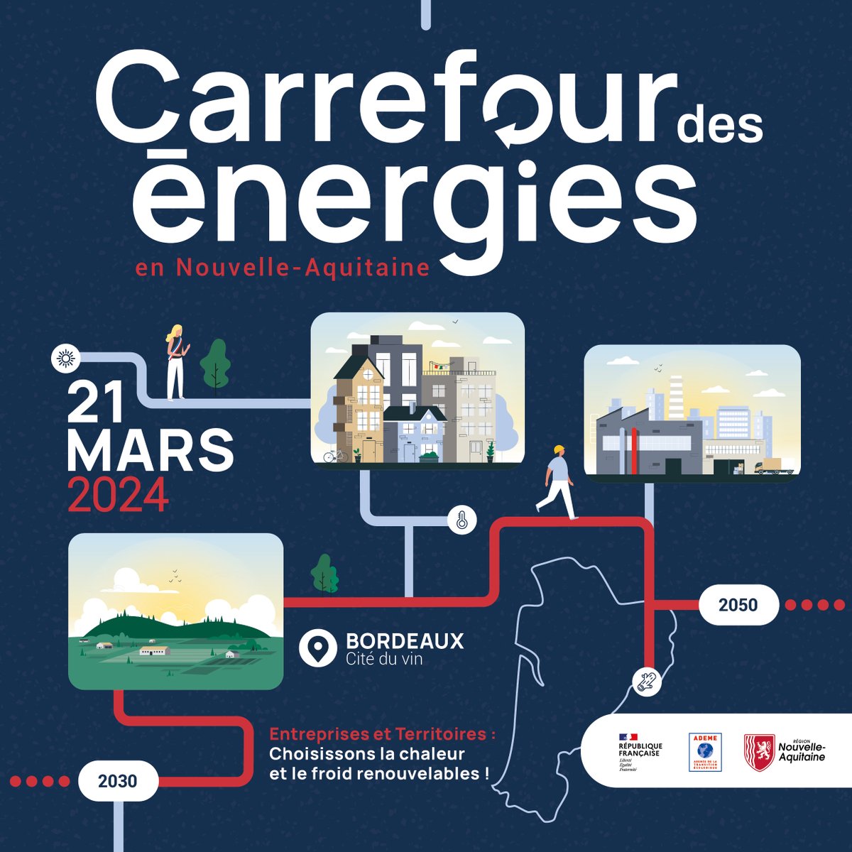 L’ADEME et la Région @NvelleAquitaine vous invitent au Carrefour des #énergies📅 Planification du développement de la chaleur #renouvelable, financements, réseaux de chaleur, compétitivité industrielle… de nombreux sujets seront abordés !🤩 👉lnkd.in/ezzYxe2a #EnR