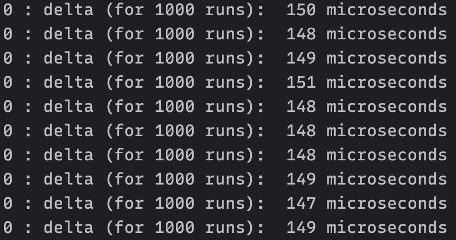 championswimmer's tweet photo. Let's have some fun with concurrency.
Here is some example Go code
Basically just calculates the time taken to run a loop and prints it.
To slow down the loop, I calculate the time after every 10000 iterations, and in every iteration I divide two random numbers.
And this is what the output looks like. About ~150us per printed everytime I calculate.
When this runs, if I look at CPU usage I'll see that this program is using 100% of CPU (100% means it is using 1 core of the CPU 100% of the time)
Sounds about right?